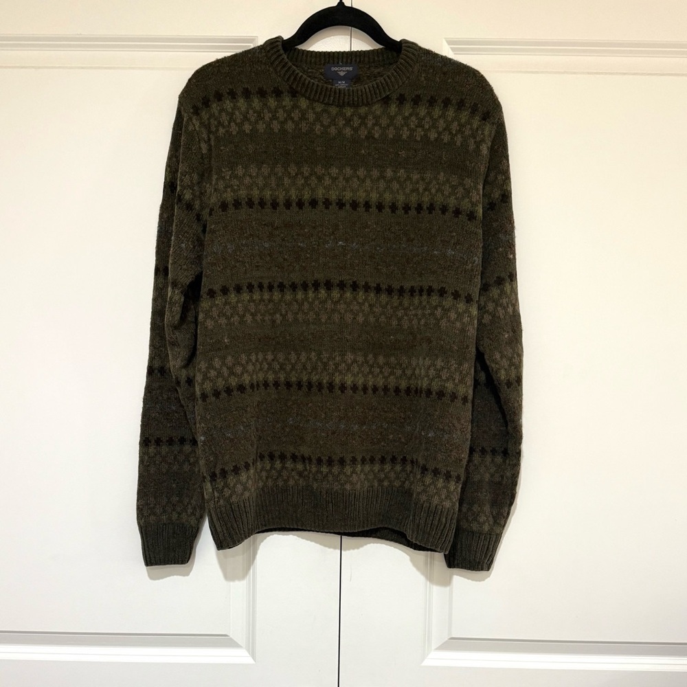 Dockers Men's 90’s Vintage Green Patterned Crewneck Sweater